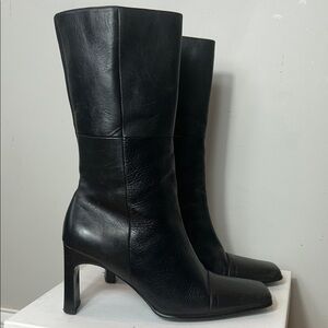 Amanda Smith Black Leather Heeled Square Toe Boots